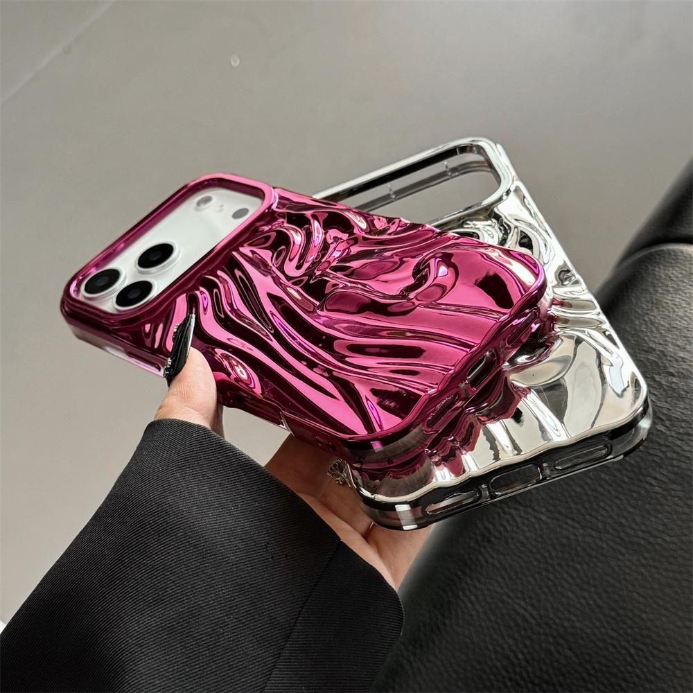 Electroplate 3D Solid Phone Case for Iphone 17 Air 16E 16 15 14 13 12 11 Pro Max Water Ripple Shockproof Tpu Soft Cover