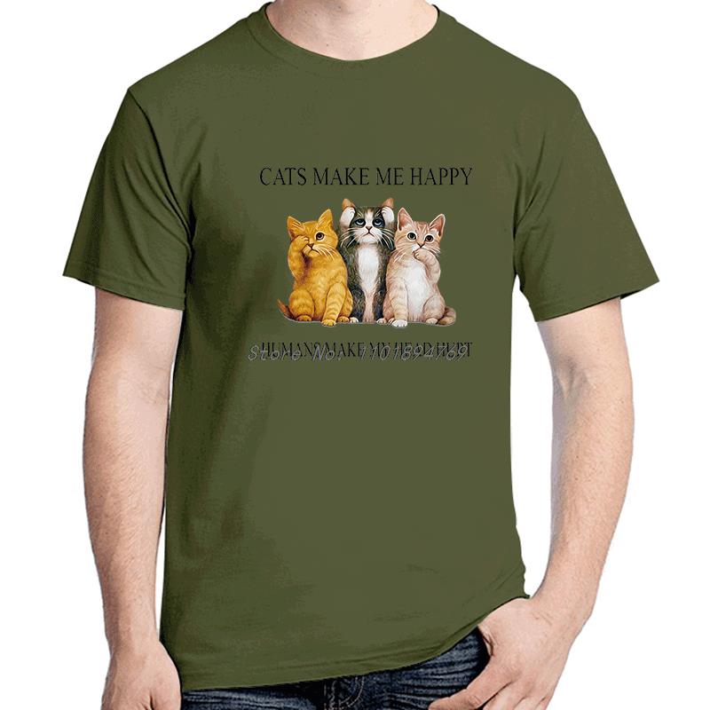 Cats Make Me Happy Huunisexs Make Me Head Hurt Funny Graphic T Shirts Cotton Short Sleeve Tshirts Summer Tees Tops Unisexs Clothes