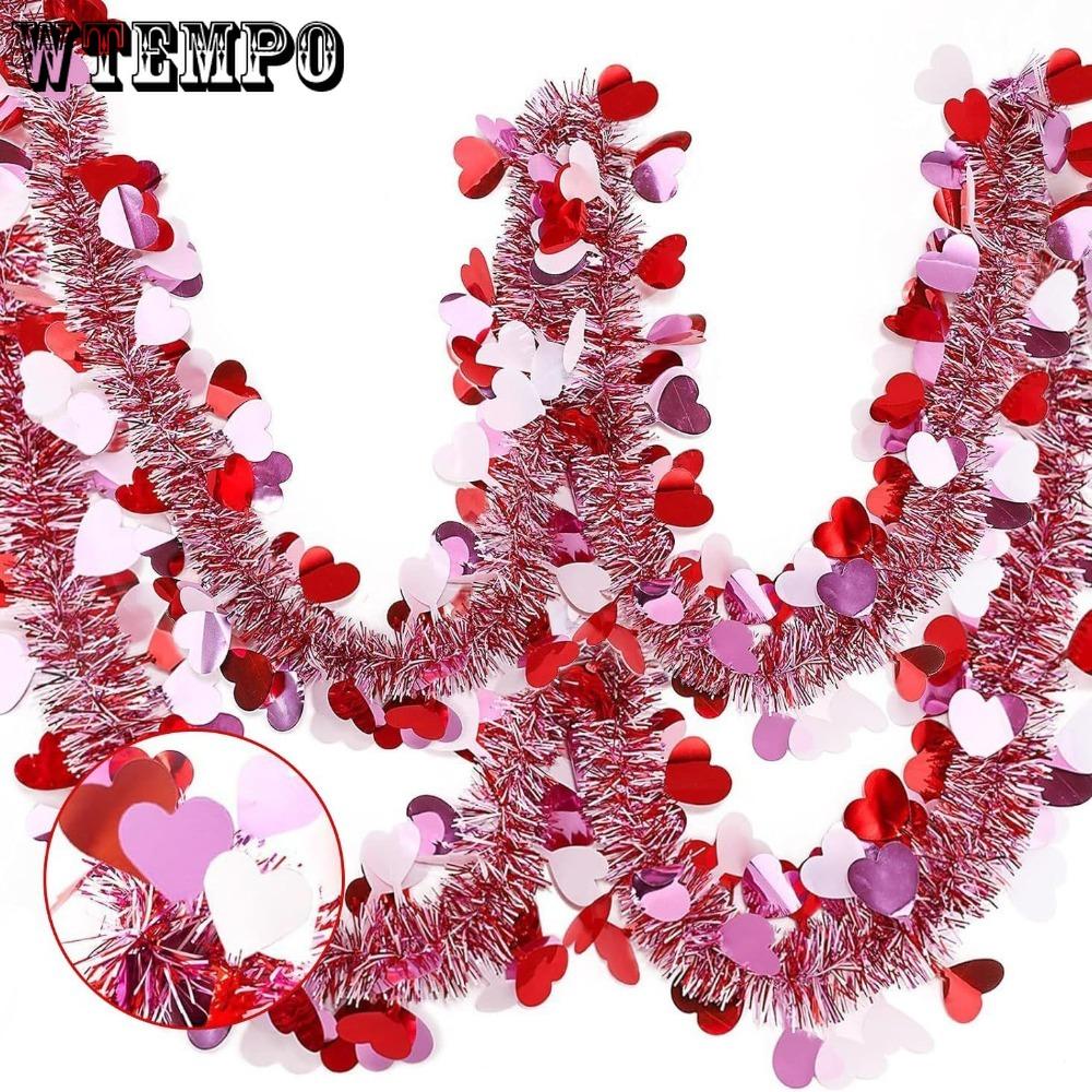 8pcs Valentine'S Day Streamers Heart Tinsel Garland Decorations Pink Red White Metallic Twist Garland Shining Ceiling Hanging Decorations