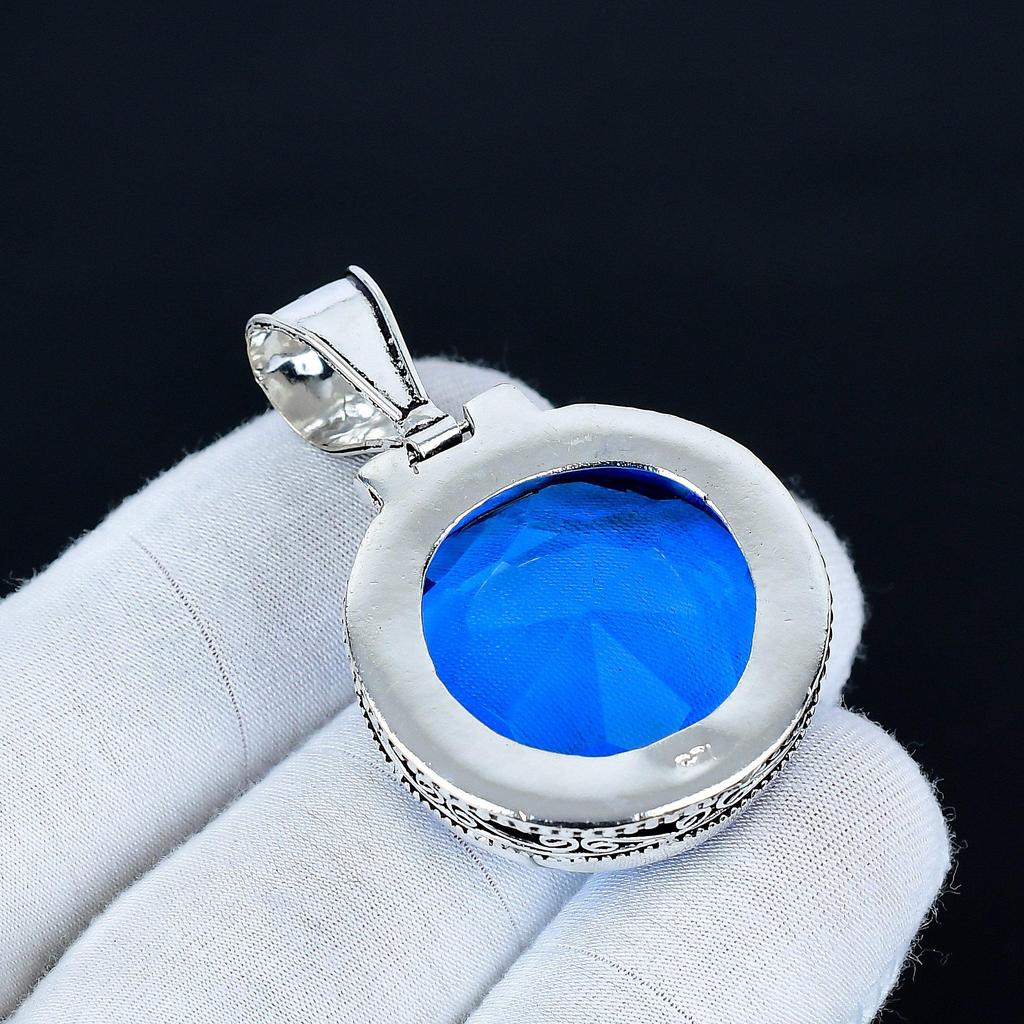London Topaz Pendant, 925 Sterling Silver Handmade Jewelry, London Topaz Silver Pendant, Party Wear Jewelry For Women's, Pendant Christmas Gift