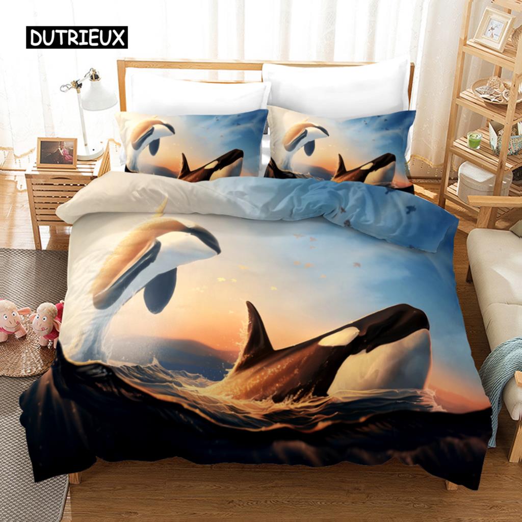 Delfin Bettbezug Set 3D Delfine Springen Bettwäsche Set Polyester Meerestier Thema Für Teenager Doppel Queen King Size Bettdeckenbezug