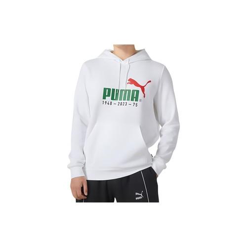 Men's PUMA Letter Print Fleece-Lined Hoodie in White