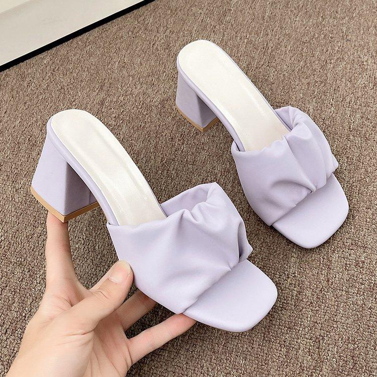 2024 summer new fashion women's high heels versatile outer wear elegant satin non-slip thick heel with sandals