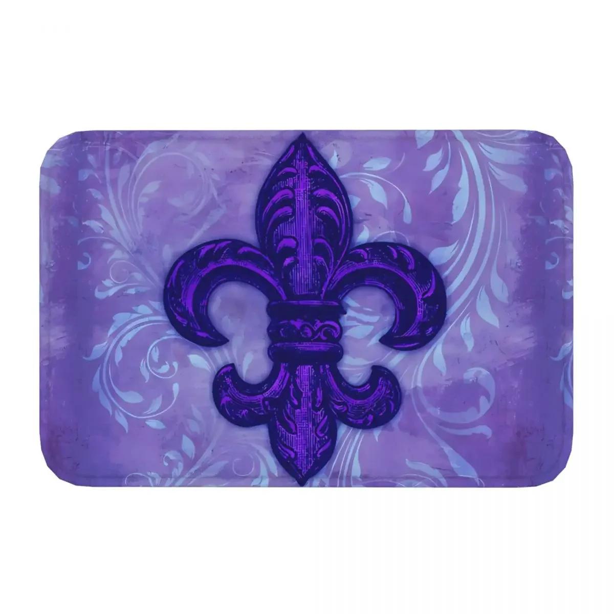 

Fleur De Lys Non-slip Doormat Purple French Floral Swirls Carpet Bath Kitchen Mat Prayer Flannel Pattern 40cmx60cm