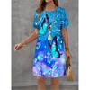 Women Dress Butterfly Pattern Printing Design Sense Pattern Summer Elegant Women A-Line Dress Casual Short Sleeve Mini Dress