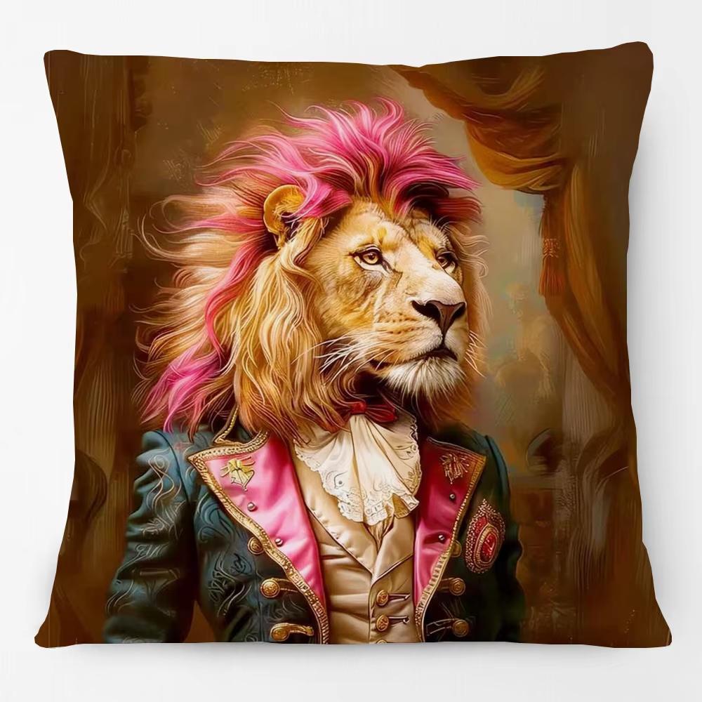 Animals Portrait Poster Pillowcase European Fashion Leopard Royal Lion Zebra Living Room Cushion Cover Square Home Decoration