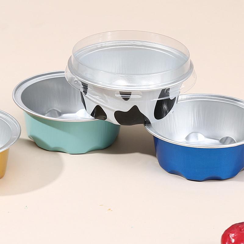 10 Pcs 50Ml Temperature Resistance Reusable Aluminum Foil Baking Cups With Lid Small Pudding Tart Tins Pastry Baking Tools Set