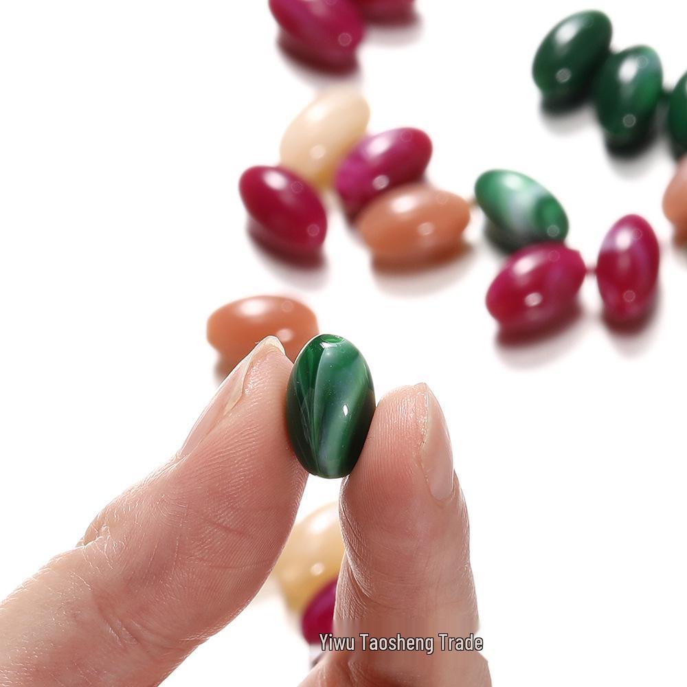 Multicolor Acrylic Imitation Jade Oval Beads, Large Rice-shaped Design