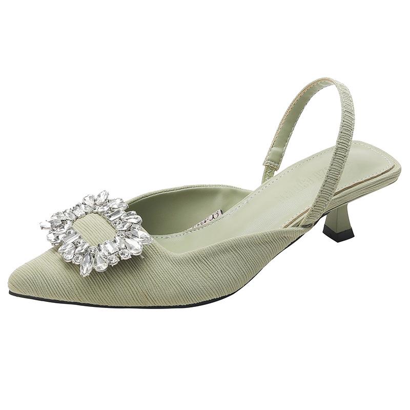 Red high-heeled sandals women's outer wear summer 2025 new pointed-toed empty bag-head women's shoes rhinestone square buckle stiletto shoes