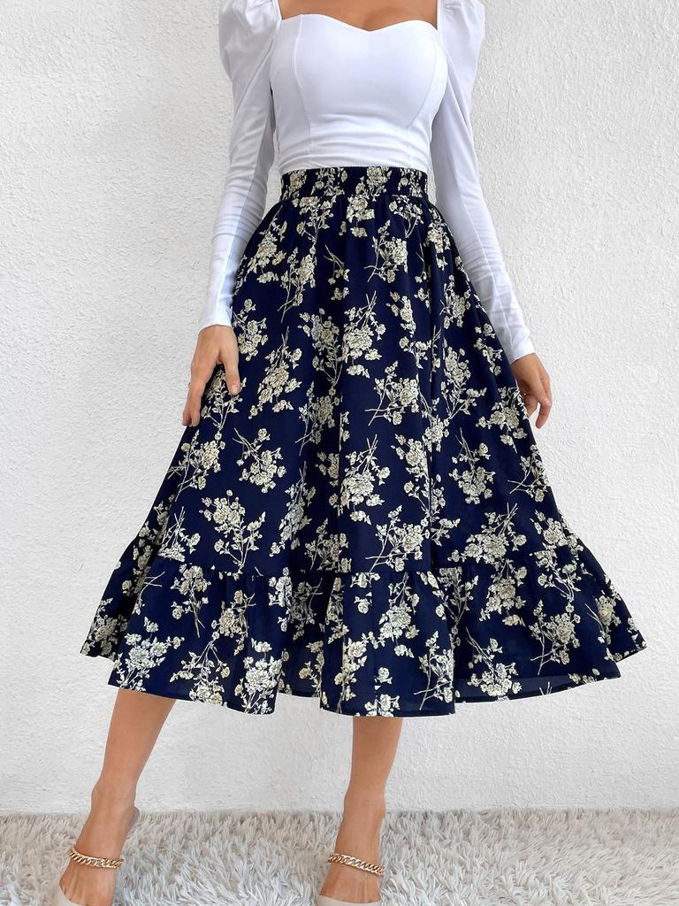 2025 Spring Floral Waist-Cinching Skirt for Europe and America