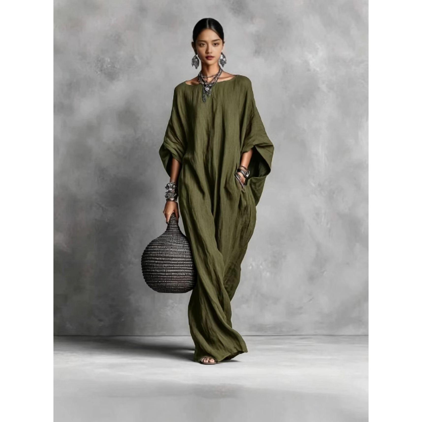

Spring Summer Casual Big Hem Maxi Dresses Women s Fashion Round Neck Long Sleeve Loose Dress Ladies Holiday Party Dress XS