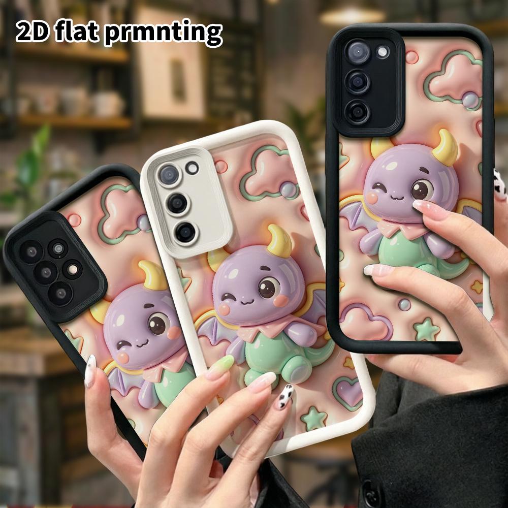 Phone case: 2D flat design suitable for Samsung Galaxy A34 A35 M05 M06 S20 S22 S21 FE Plus 5G protective case, purple and green little devil, perfect 