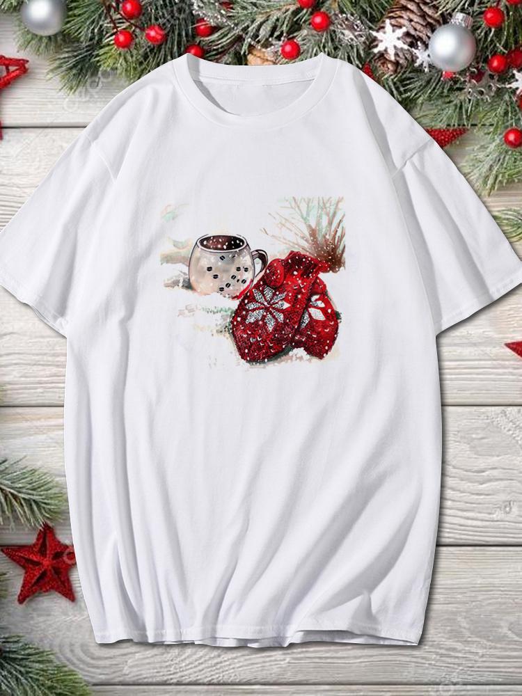 

Merry Christmas Happy New Year Clothing Fashion Women T Shirt Trend Graphic T-Shirt Holiday Tshirt O-Neck Cartoon Top Xmas Gift XXL білий