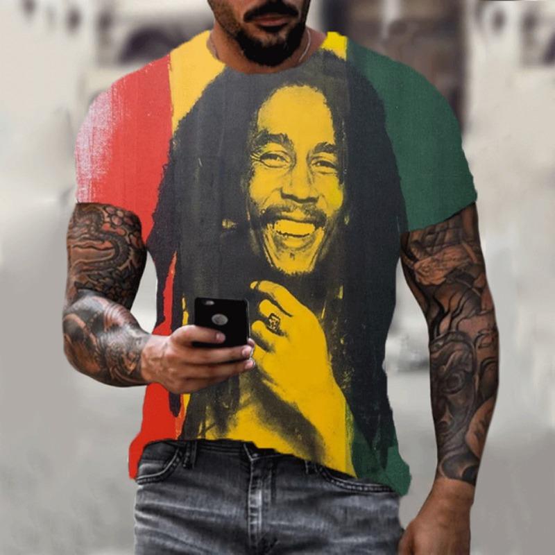 Nuova T-shirt 3D Harajuku Stampa Bob Marley da Uomo a Maniche Corte Estiva Casual Traspirante Oversize Moda Popolare Cime Rapper
