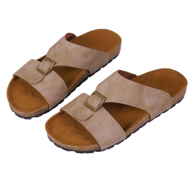 Summer new classic belt buckle cork slippers flat-bottomed slippers beach outer slippers