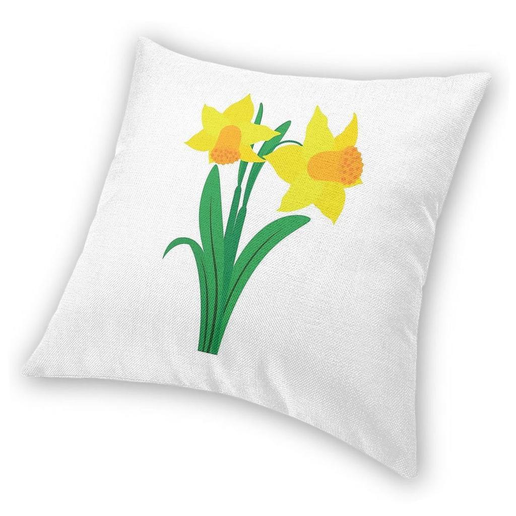 Bright Daffodil Flower Spring Square Pillowcase Polyester Linen Velvet Printed Zip Throw Pillow Case Room Cushion Cover 45X45