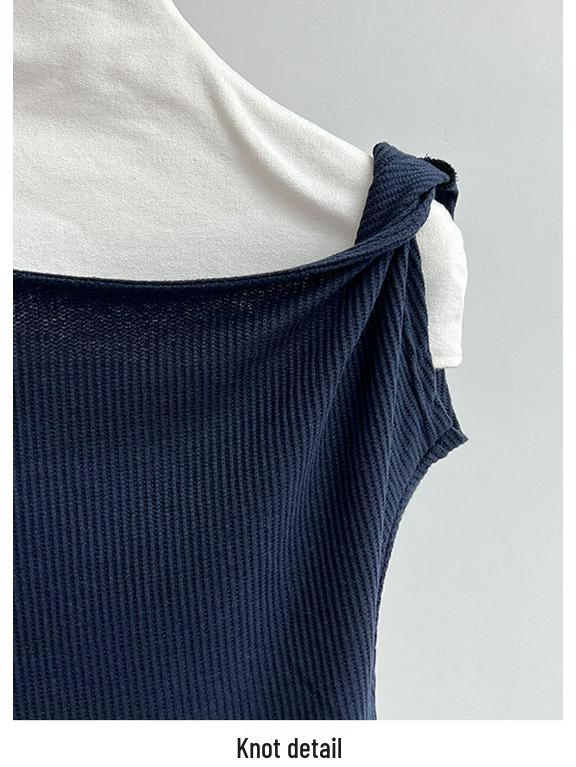 LUXI Asymmetrical One-Shoulder Waffle Knit Top - Summer Slim Fit for Women