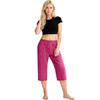 Women Elastic High Waist 3/4 Pant Casual Fit Wide Capris Leg Pants Trousers With Pockets
