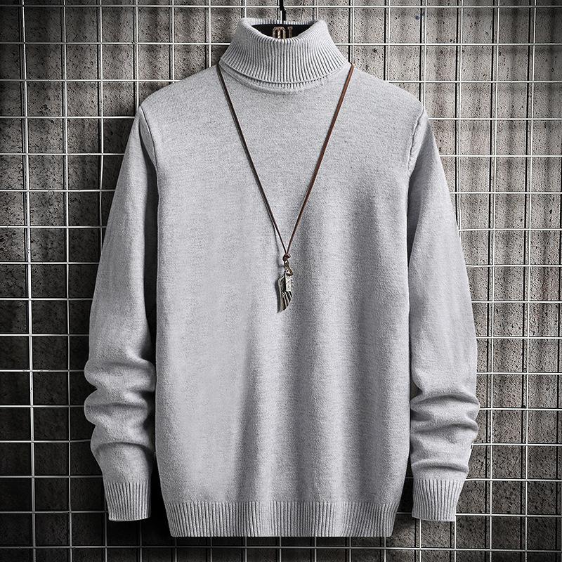 Men's Sweater Autumn and Winter High Collar Half High Collar New Slim Plus Velvet Thickening Warm Inner with Knitted Sweater
