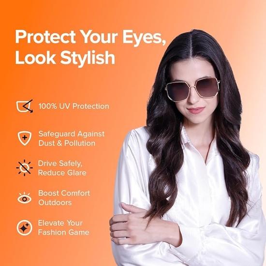 Óculos de sol polarizados com proteção UV hexagonal Intellens para mulheres | Óculos de proteção para mulheres | Grandes | (Ouro) (60-18-145)