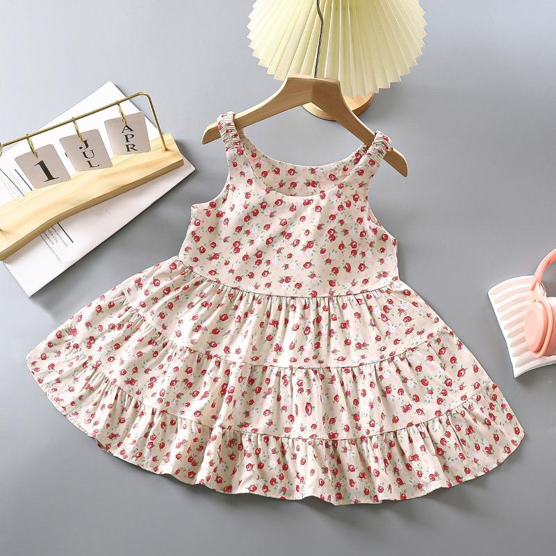 Trend Printed Girls Summer Dresses Sweet Floral Cool Kids Vest Dresses Princess Dress Kids Clothing