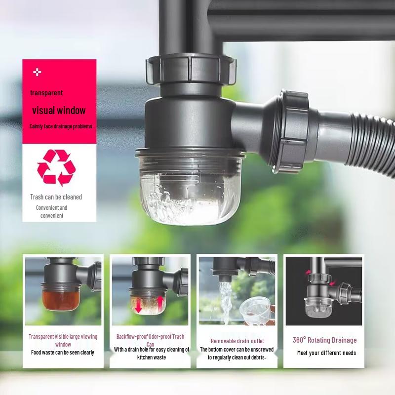 304 Stainless Steel Gourd Drain Pipe Kit for Single Sink