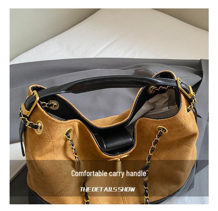 Vintage Suede Tote with Diamond Chain - Large Capacity, Small Fragrance Style, Frosted Finish