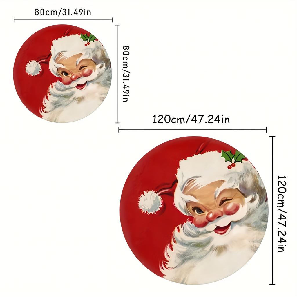 1Pcs Christmas Santa Claus Print Round Area Rug Indoor Non-Slip Washable Fiber Carpet Soft Comfortable Mat For Bedroom Living Room