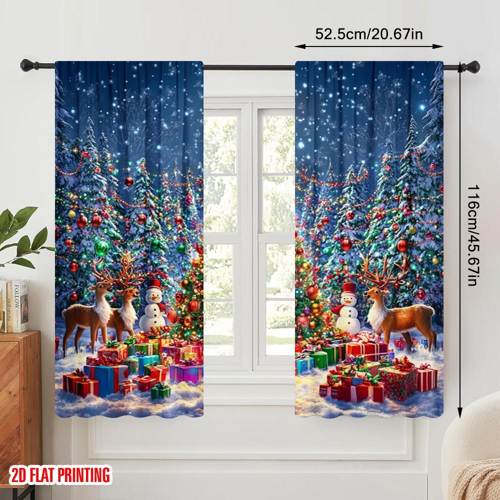 2pcs,2D Plane Printing Popular Curtain Panels Christmas Trees1 (2) Durable Polyester (without Rod) Decorations For Home Perfect