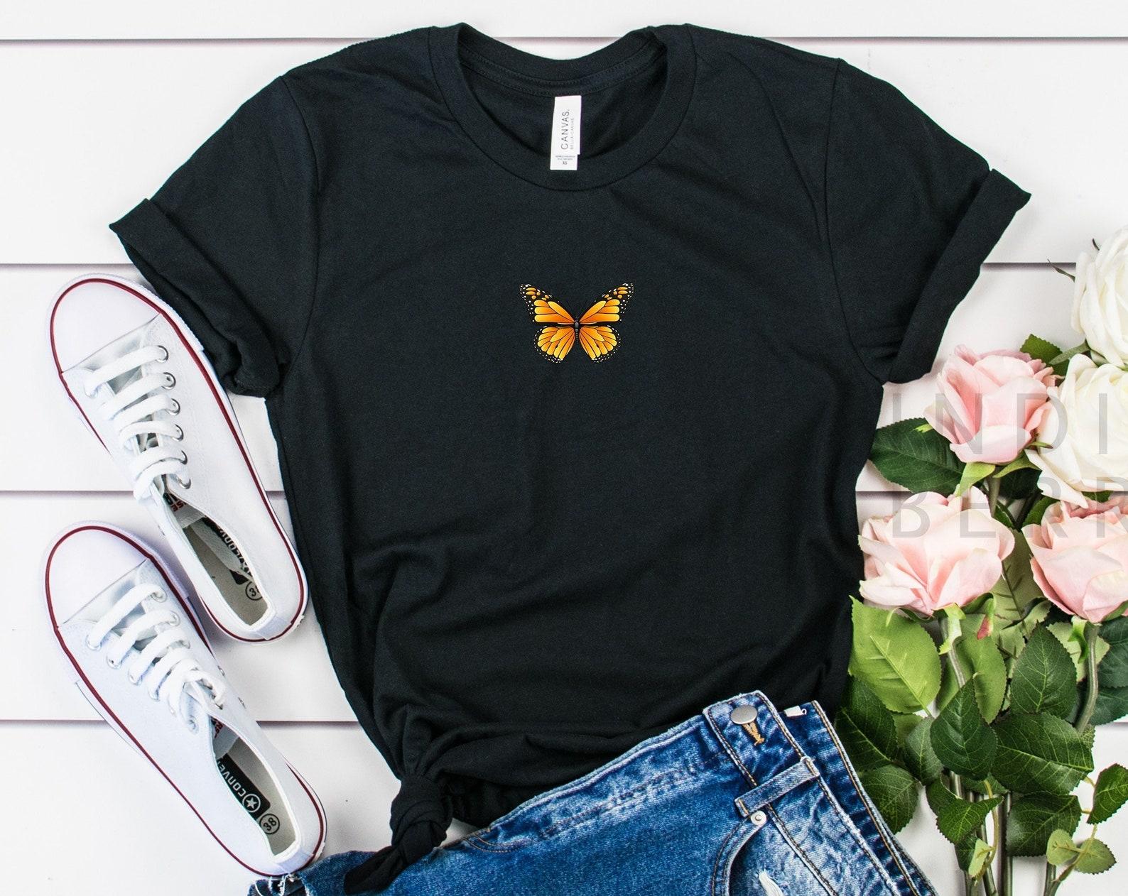 Cute Butterfly Shirt, Soft Butterfly Shirt, Women s Butterfly Shirt, Monarch Orange Butterfly T Shirt, Aesthetic Clothing Mariposa Butterfly 2XL