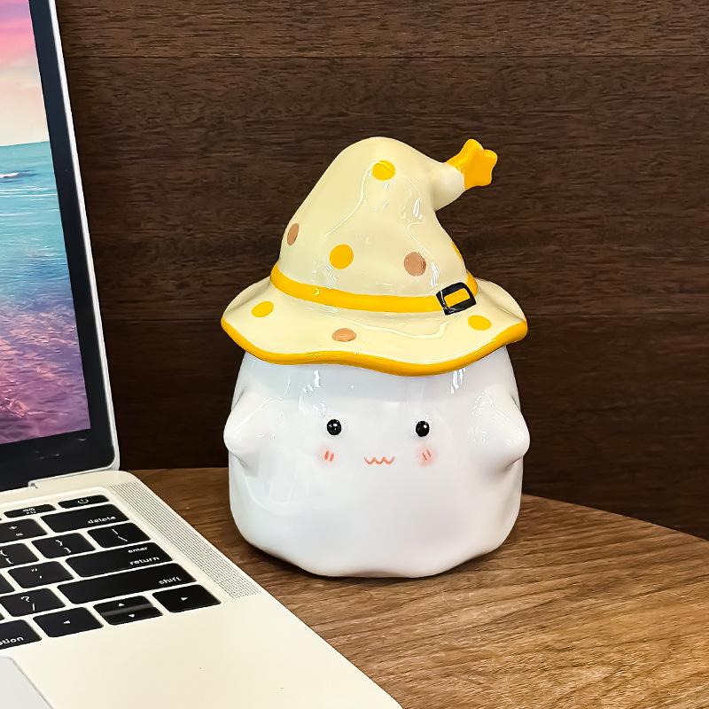 Quirky Ghost Ceramic Mug with Lid - Unique Birthday or Graduation Gift for Girlfriend 350ml