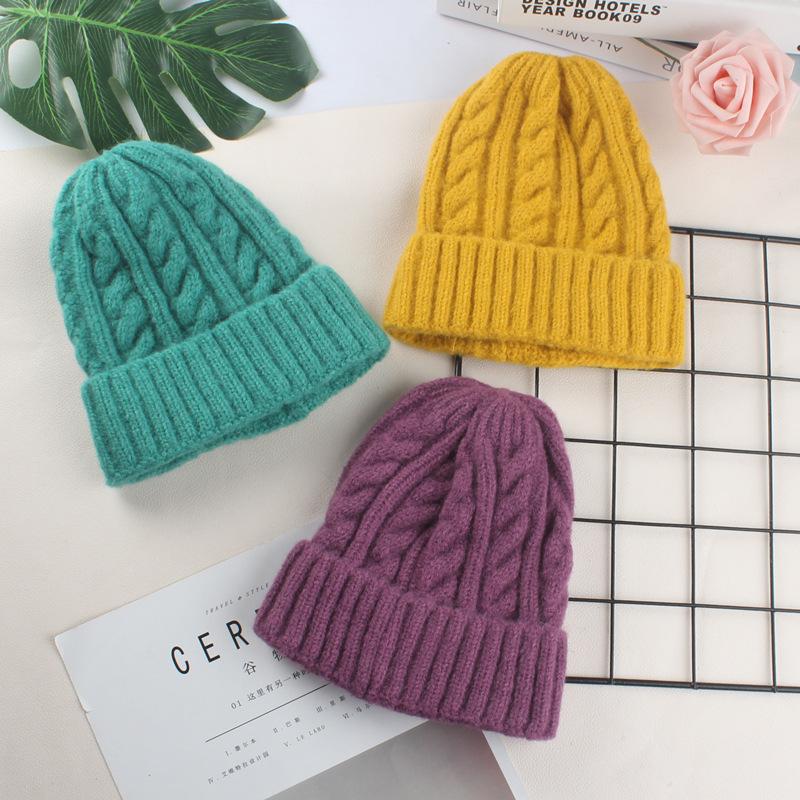 Autumn and Winter Fried Dough Twists Knitted Hat Fashion Solid Hat Smooth Board Versatile Thickened Pullover Hat