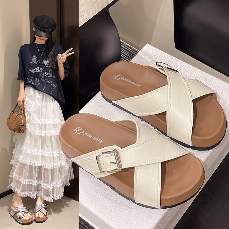 Thick-bottomed crossed slippers women s summer outer wear new non-slip and cool slippers 40
