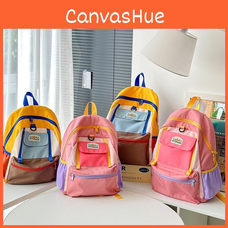 Kids Color Blocking Casual Backpack With Contrasting Stitching School Travel Use
