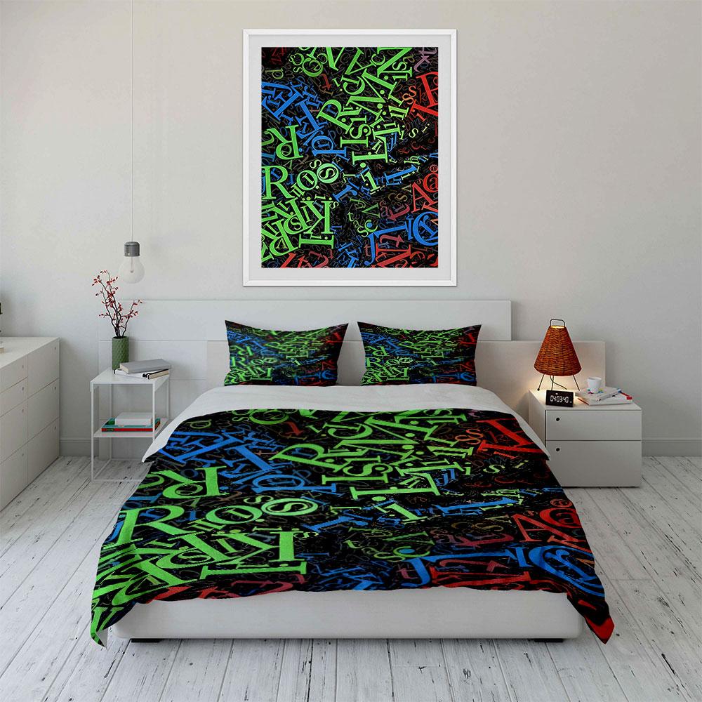 Multicolored scattered alphabet letters. Bedding sets Duvet cover sets Duvet covers Pillowcases(1 * Duvet Cover 2 * Pillowcases without duvet insert)