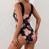 Womens Swimsuit Square Neck Wide Strap Floral Print Ruched Front Tummy Control Swimwear Bathing Suit