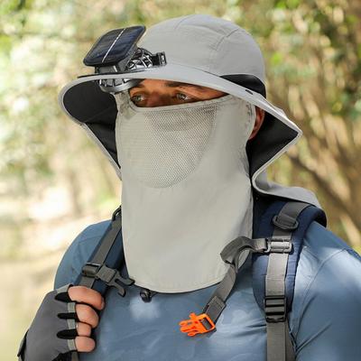 Men Sun Hat with Dual Power Supply Fan Wide Brim Sun Hat with Shawl Face Guard Fishing Hiking Gardening Hat
