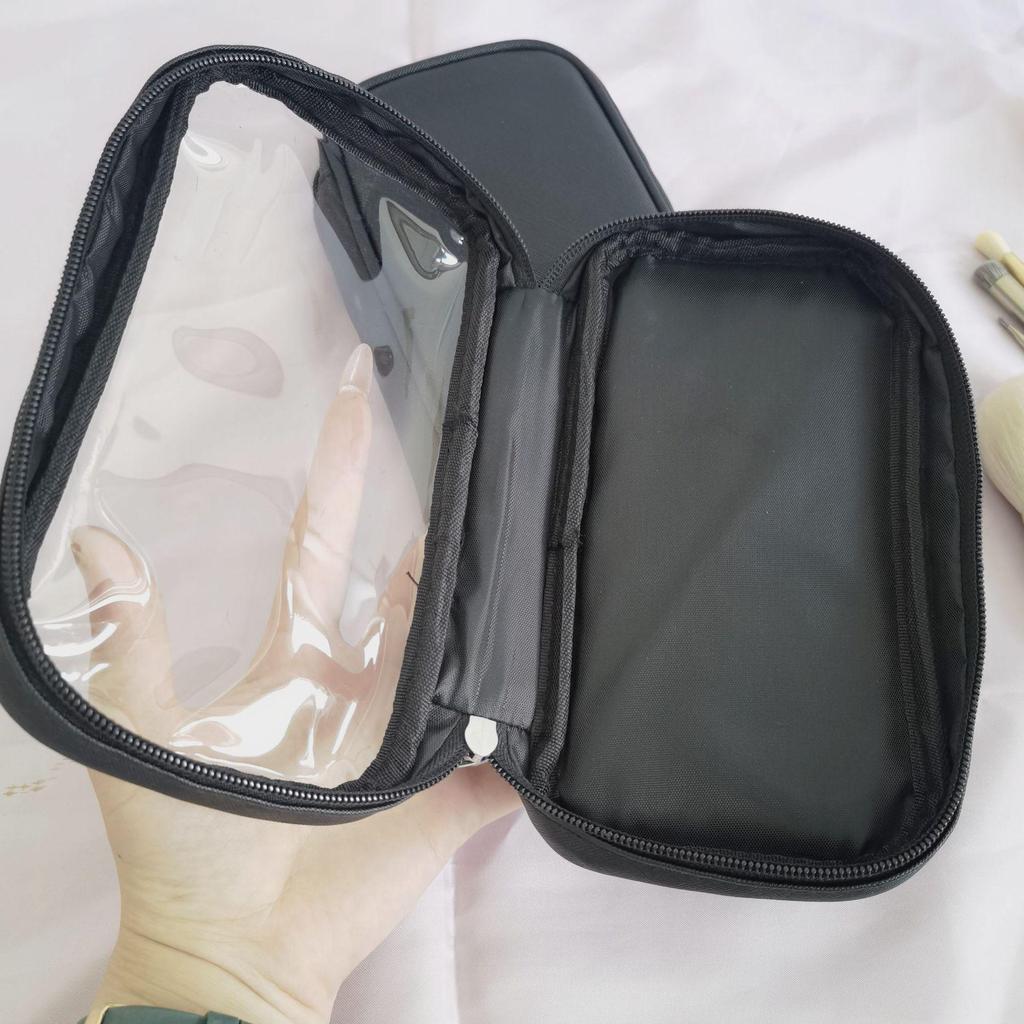 Black Waterproof Double Zipper Makeup Brush Storage Bag - Portable Multifunctional Organizer