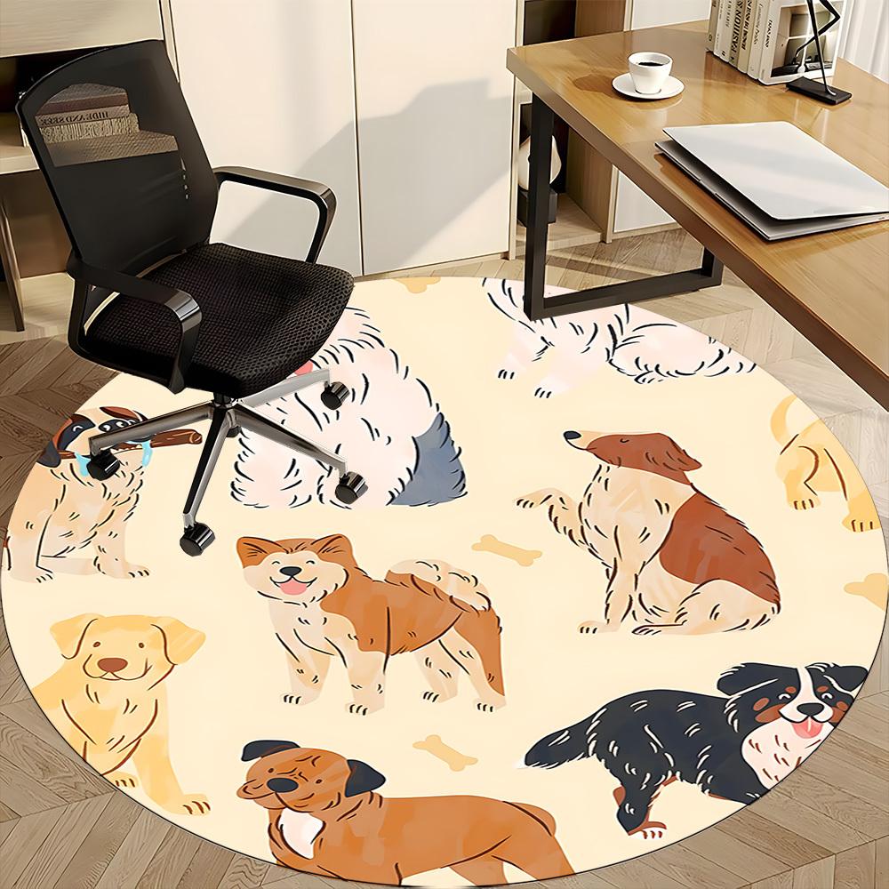 1PC Dogs Pets Office Round Area Rug,  Mat Suitable ForOffice, Under Office Chairs Bedroom Living Room Home Decor, Room Deco