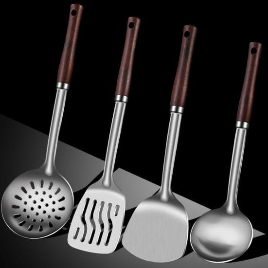 4PCS Kitchenware Set Stainless Steel Cooking Utensils with Anti-Slip Scalding Protection Handles Utensils for Kitchen Cafes Restaurants