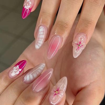 Prosty manicure Patch Zdejmowany Paznokieć Trójwymiarowy Kwiat Fałszywy Paznokieć Noszący Róż Paznokieć Manicure Diament