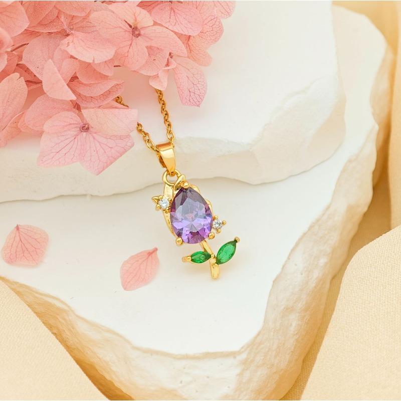 New Style Zirconia Tulip Necklace - Fashionable, Luxurious, Niche, Suitable for All Seasons and Versatile for Autumn and Winter.