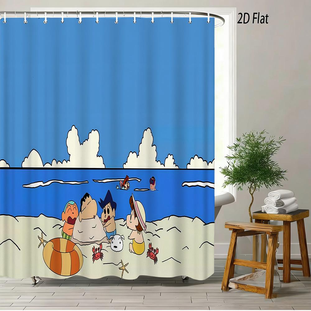 Crayon Shin-Chan Buttocks Oiroke No Momo Funny Balloon 2D Print Waterproof Shower Curtain, Minimalist Cream Bathroom Decor With