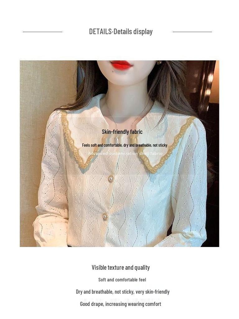2025 Spring & Fall Women's Peter Pan Collar Chiffon Blouse - New Fashion Lace Shirt