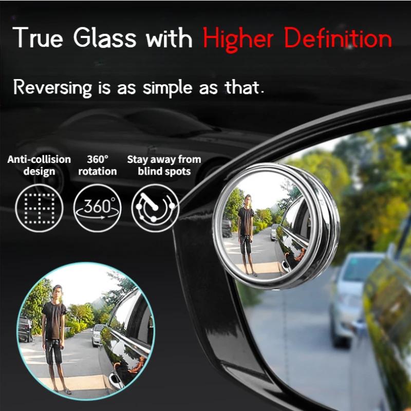 2Pcs Round Frame Convex Blind Spot Mirror Safety Driving Wide-angle 360 Degree Adjustable Clear Rearview Mirror Car Accessories