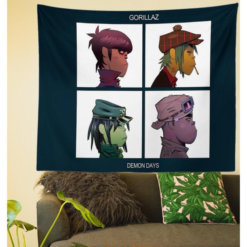 VIKAMA Gorillaz Demon Days Gobelín Virtuální Kapela Kreslená Postavička Závěsná na Zeď do Ložnice Obývacího Pokojového Dekor