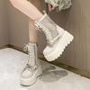 Fashion 8CM Designer Summer Platform Ankle Boots for Women Black White Mesh Breathable Sandals Casual Shoes Woman Thick Bottom Booties