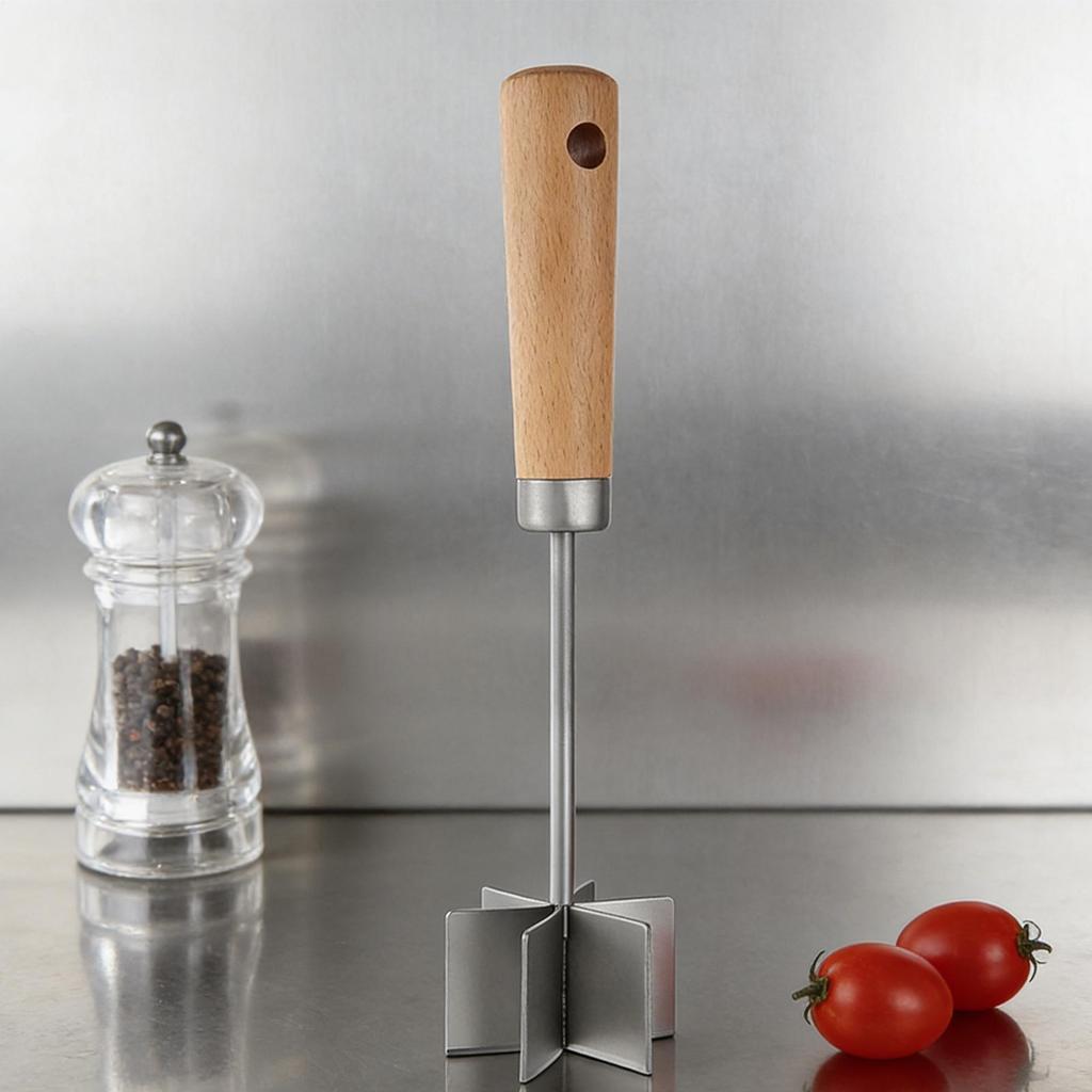 Fleischstampfer Edelstahl Küchenmörser Hackfleischstampfer Mit Holzgriff Zum Kochen Mahlzeitenvorbereitung Hausgemachte Wurstfrikadelle
