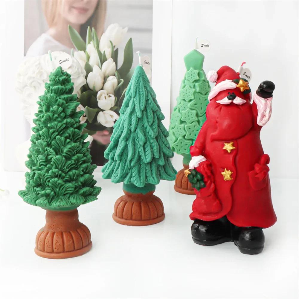 Snowman Santa Claus Silicone Mold Candles Plaster Christmas Ornaments Mould Handmade Soap Resin Gypsum Molds Christmas Tree Mpld