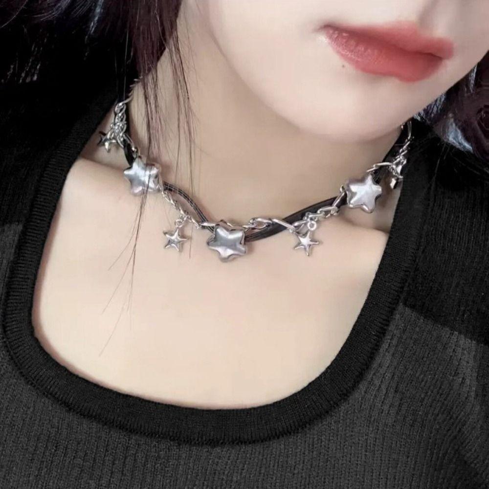 Metal Chain Punk Bracelet Necklace Y2k Multilayer Hand Rope Star Pendant Bracelet  Music Festival